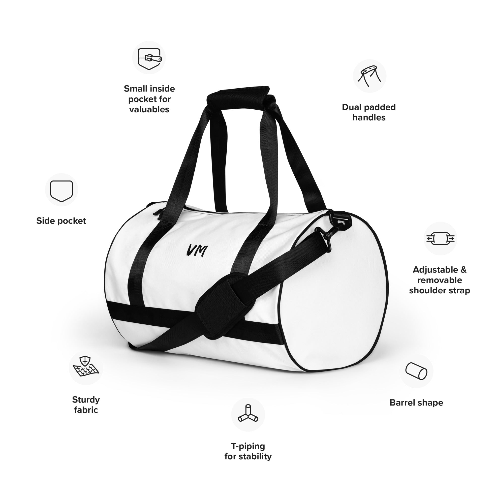 VM Spacial Version Gym Bag Ready to get your fitness on? Add some punch to pumping iron with this all-over print gym bag. Made from 100% polyester and sturdy, water-resistant fabric, this bag is fun meets function. And it’s got pockets! • 100% polyester •