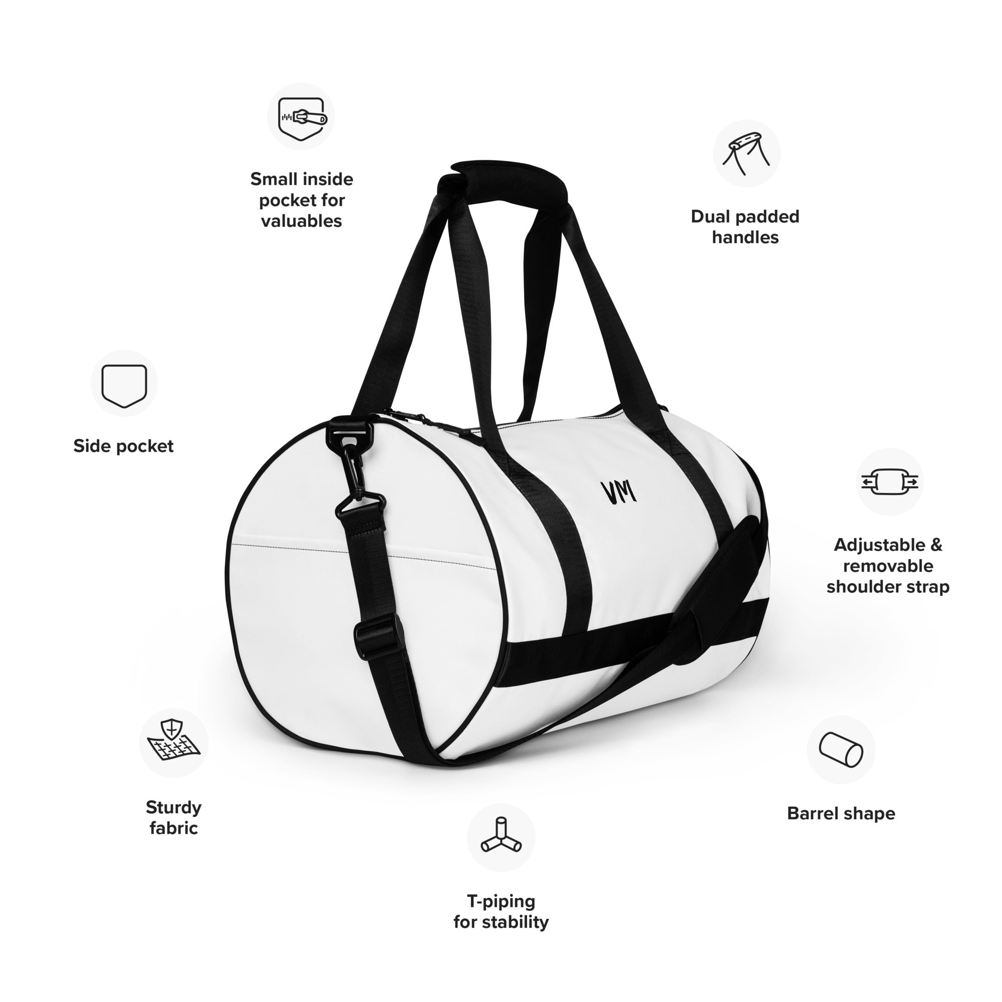 VM Spacial Version Gym Bag Ready to get your fitness on? Add some punch to pumping iron with this all-over print gym bag. Made from 100% polyester and sturdy, water-resistant fabric, this bag is fun meets function. And it’s got pockets! • 100% polyester •