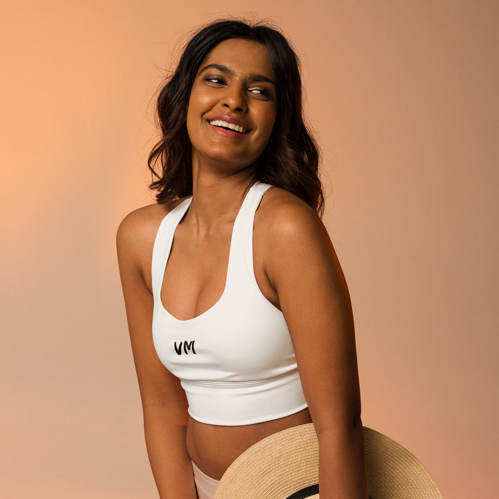 VM Special Longline Sports Bra This sports bra is the perfect workout top for exercising. The compression fabric along with double-layered front and shoulder straps ensures great support while running, jumping, or pumping iron. Wear it while exercising or