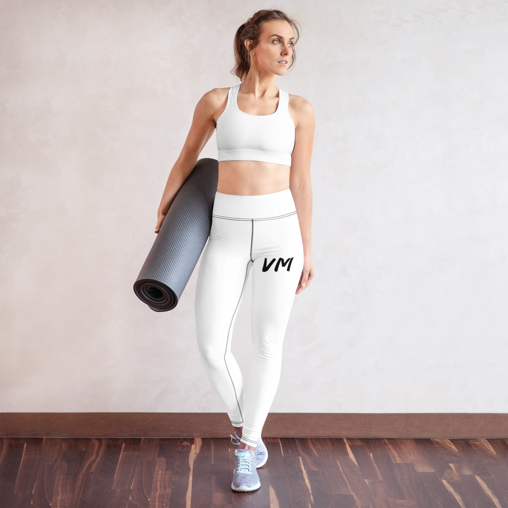 VM Official Leggings Super soft, stretchy, and comfortable yoga leggings. Order these to make sure your next yoga session is the best one ever! • 75% recycled polyester, 25% elastane for production in the US/Mexico • 82% polyester, 18% elastane for produc