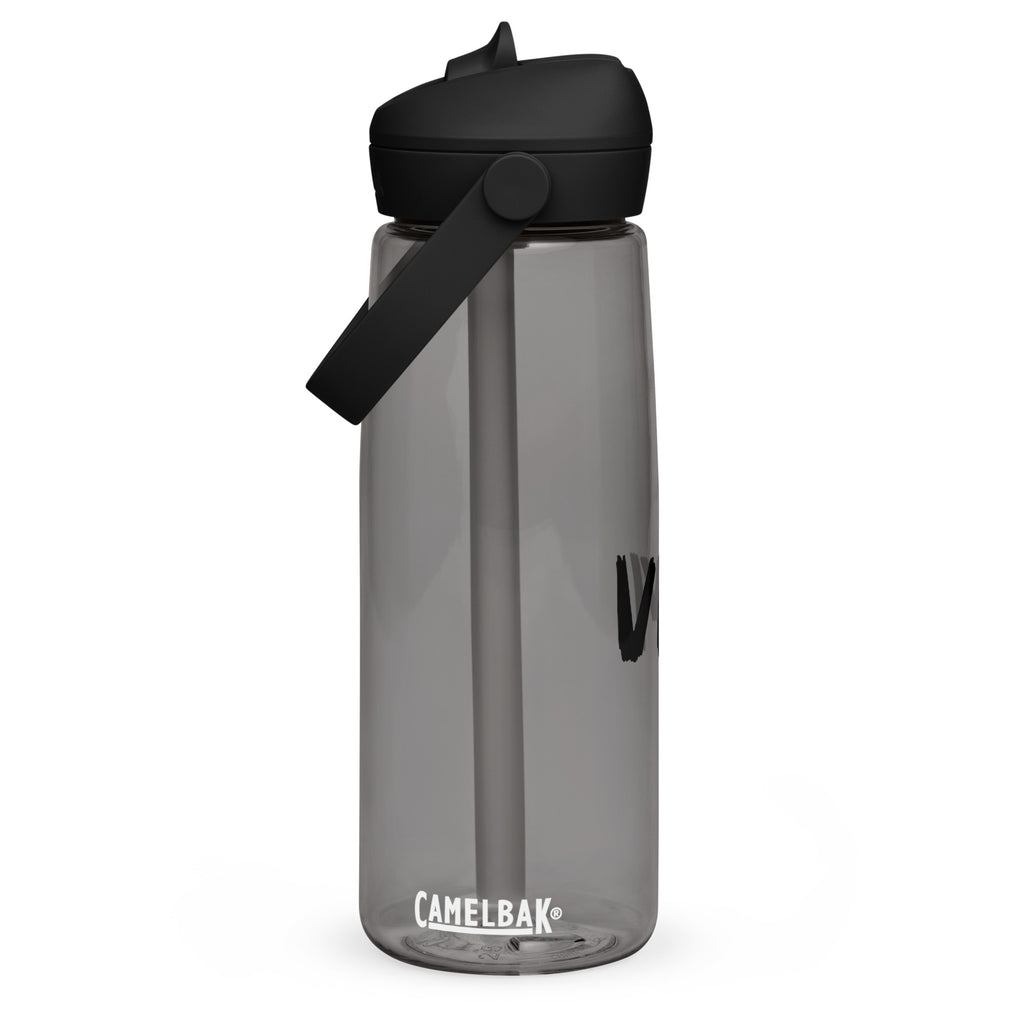 VM Flip Straw Water Bottle Stay hydrated in style with this flip straw water bottle, made from 50% recycled plastic. Resistant to stains, shattering, and odors, it keeps your drinks fresh, while the leak-proof cover and bite valve prevent spills. This ext