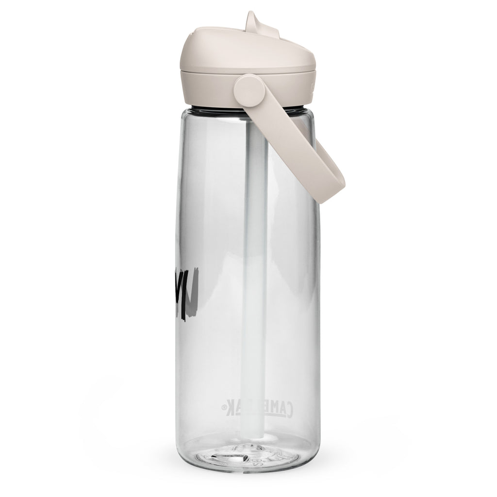 VM Flip Straw Water Bottle Stay hydrated in style with this flip straw water bottle, made from 50% recycled plastic. Resistant to stains, shattering, and odors, it keeps your drinks fresh, while the leak-proof cover and bite valve prevent spills. This ext