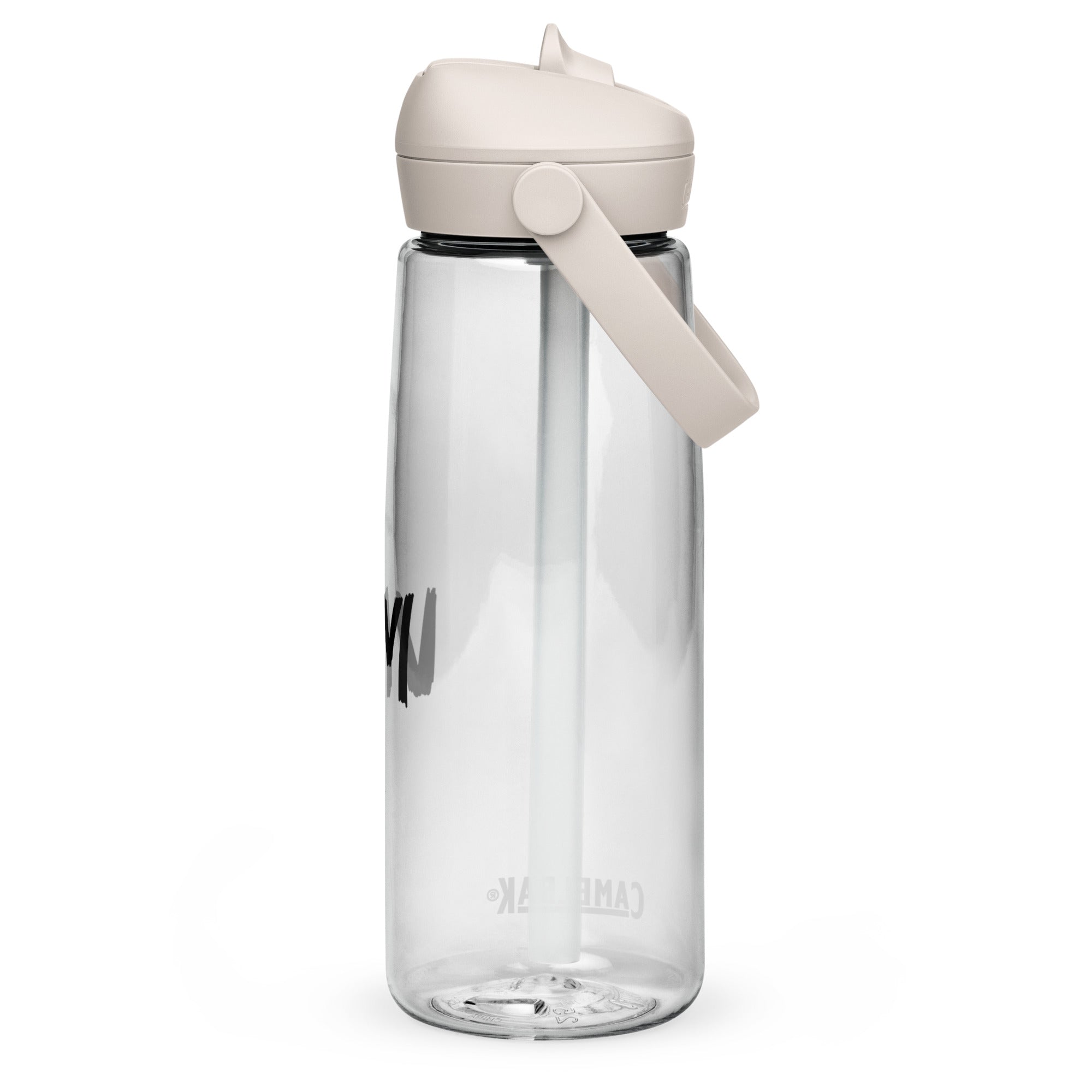 VM Flip Straw Water Bottle Stay hydrated in style with this flip straw water bottle, made from 50% recycled plastic. Resistant to stains, shattering, and odors, it keeps your drinks fresh, while the leak-proof cover and bite valve prevent spills. This ext