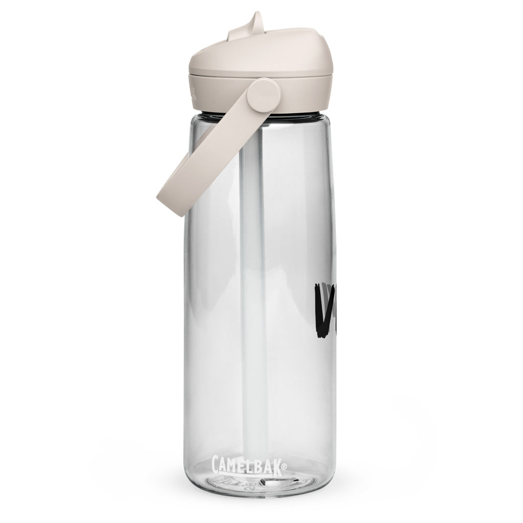 VM Flip Straw Water Bottle Stay hydrated in style with this flip straw water bottle, made from 50% recycled plastic. Resistant to stains, shattering, and odors, it keeps your drinks fresh, while the leak-proof cover and bite valve prevent spills. This ext