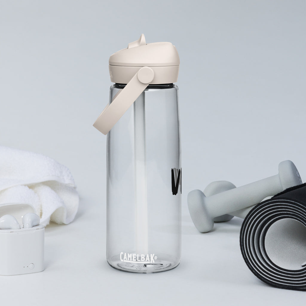 VM Flip Straw Water Bottle Stay hydrated in style with this flip straw water bottle, made from 50% recycled plastic. Resistant to stains, shattering, and odors, it keeps your drinks fresh, while the leak-proof cover and bite valve prevent spills. This ext