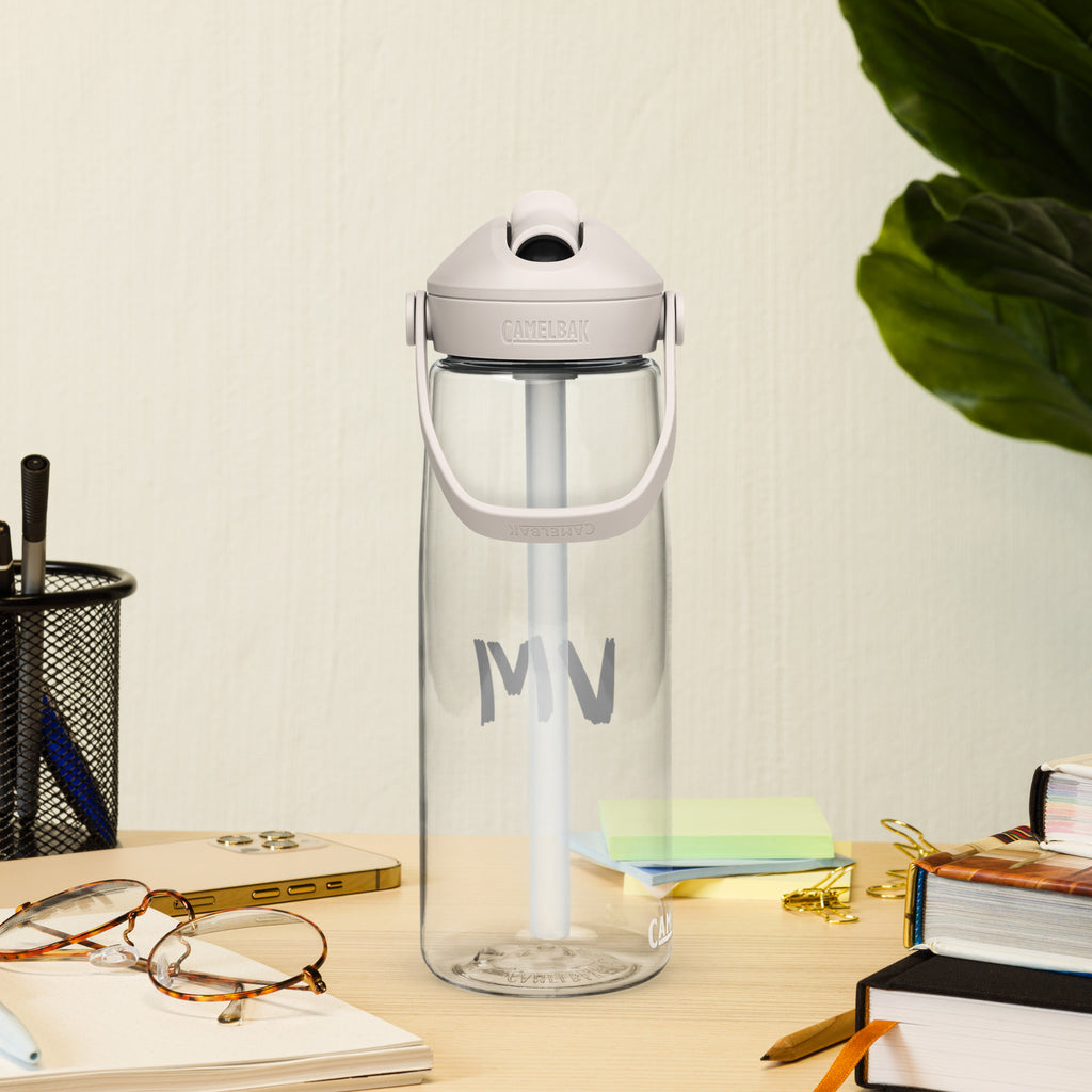 VM Flip Straw Water Bottle Stay hydrated in style with this flip straw water bottle, made from 50% recycled plastic. Resistant to stains, shattering, and odors, it keeps your drinks fresh, while the leak-proof cover and bite valve prevent spills. This ext