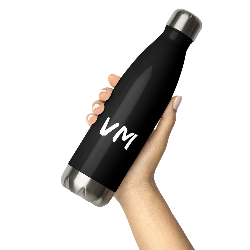 VM Stainless Steel Water Bottle This 17-ounce, double-walled stainless steel water bottle is perfect for your daily outings. It will keep your drink of choice hot or cold for hours. It also features an odor- and leak-proof cap. Throw it in your car's cup