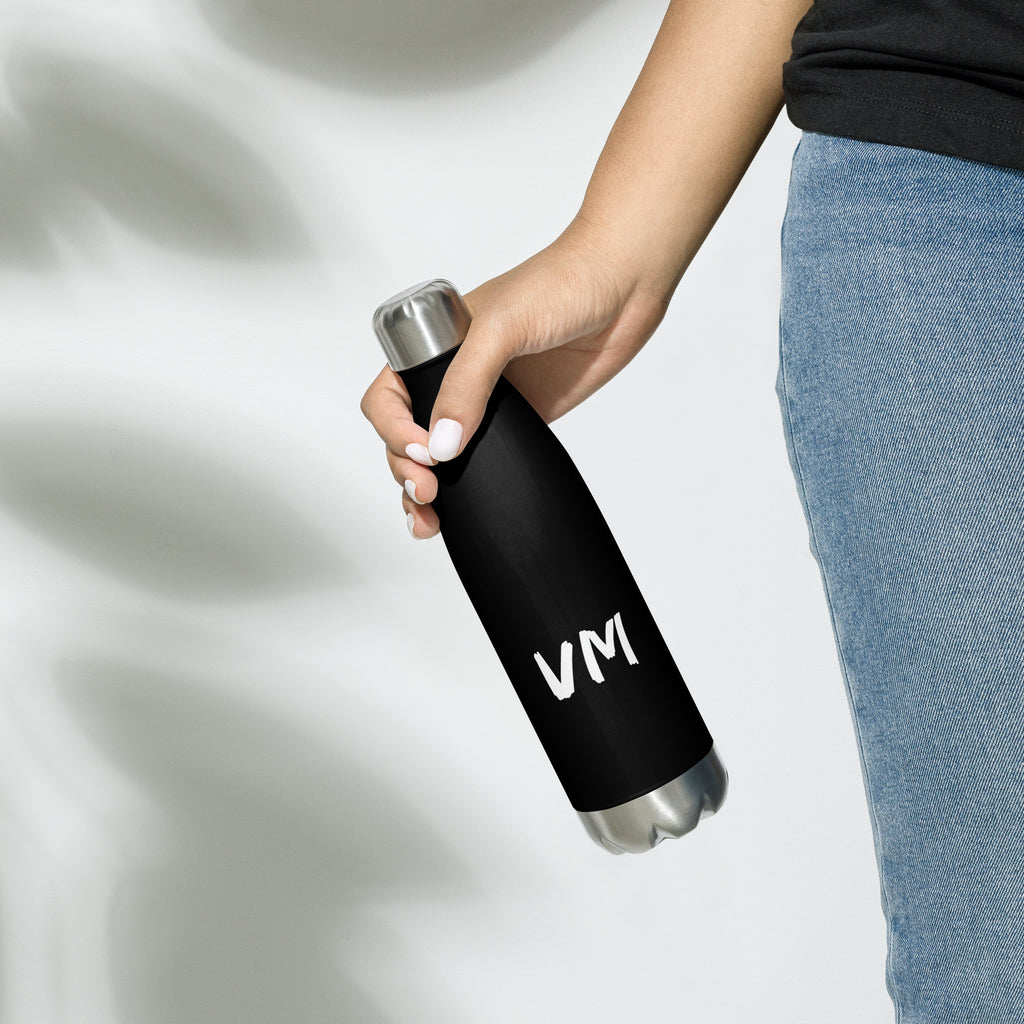 VM Stainless Steel Water Bottle This 17-ounce, double-walled stainless steel water bottle is perfect for your daily outings. It will keep your drink of choice hot or cold for hours. It also features an odor- and leak-proof cap. Throw it in your car's cup