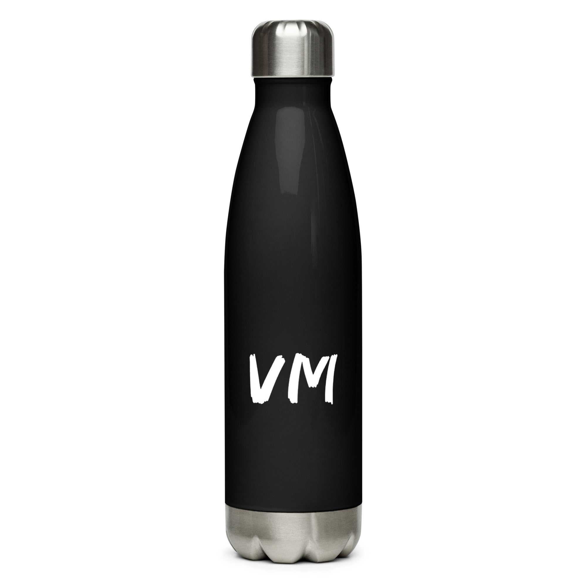 VM Stainless Steel Water Bottle This 17-ounce, double-walled stainless steel water bottle is perfect for your daily outings. It will keep your drink of choice hot or cold for hours. It also features an odor- and leak-proof cap. Throw it in your car's cup