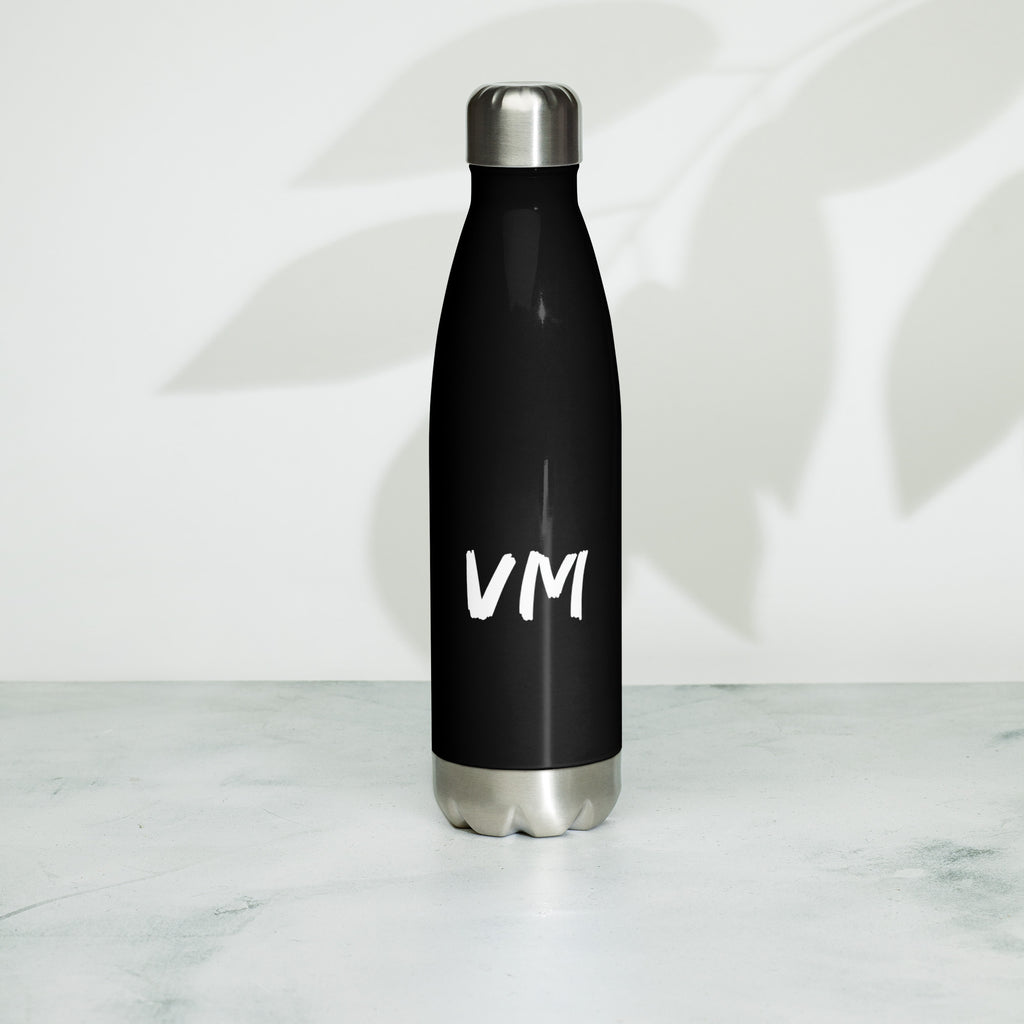 VM Stainless Steel Water Bottle This 17-ounce, double-walled stainless steel water bottle is perfect for your daily outings. It will keep your drink of choice hot or cold for hours. It also features an odor- and leak-proof cap. Throw it in your car's cup