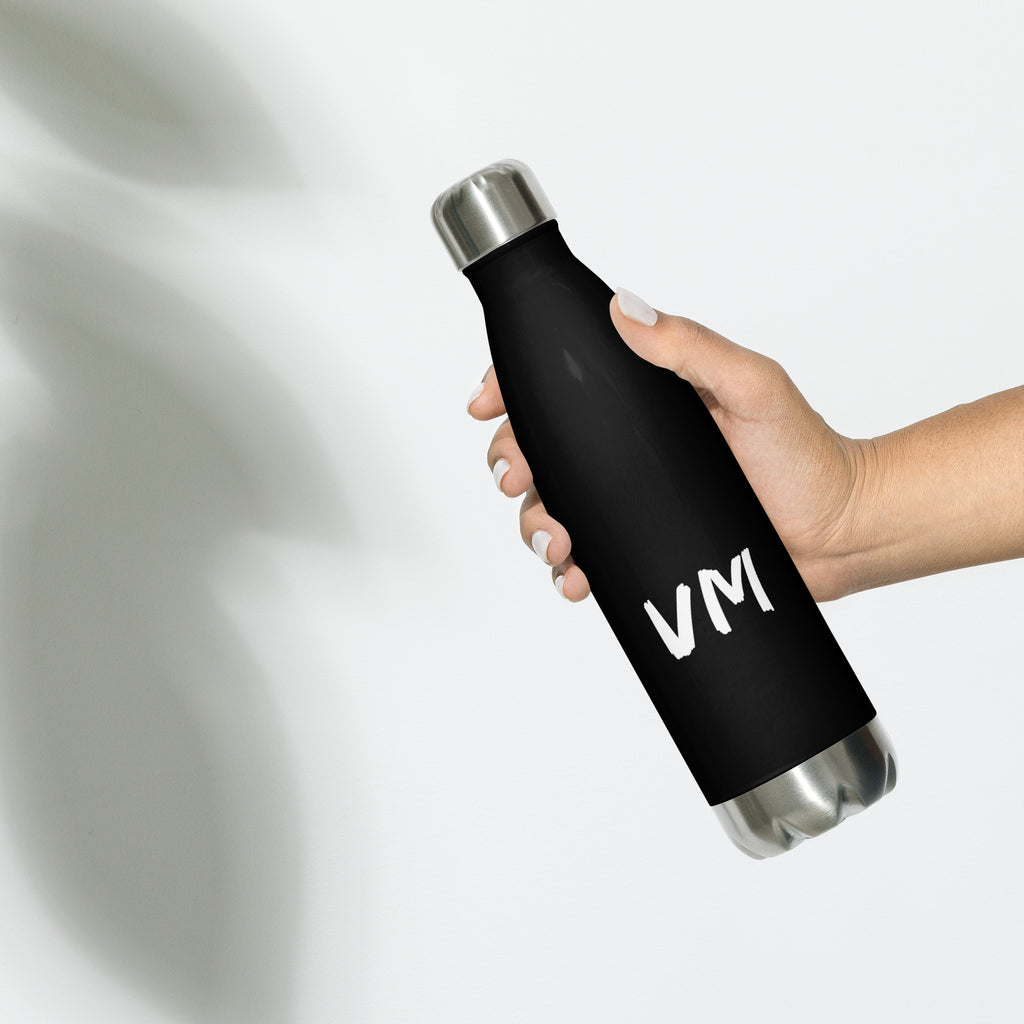 VM Stainless Steel Water Bottle This 17-ounce, double-walled stainless steel water bottle is perfect for your daily outings. It will keep your drink of choice hot or cold for hours. It also features an odor- and leak-proof cap. Throw it in your car's cup