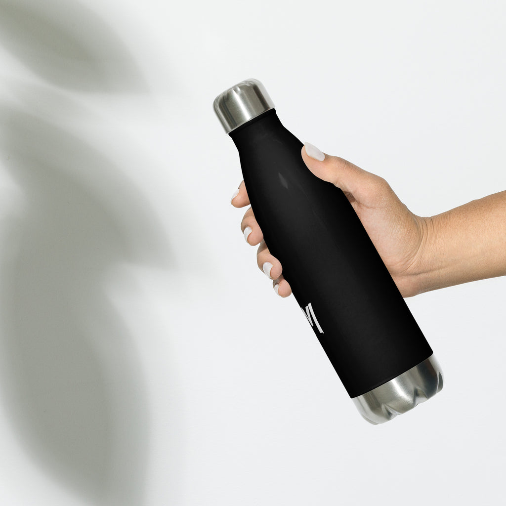 VM Stainless Steel Water Bottle This 17-ounce, double-walled stainless steel water bottle is perfect for your daily outings. It will keep your drink of choice hot or cold for hours. It also features an odor- and leak-proof cap. Throw it in your car's cup