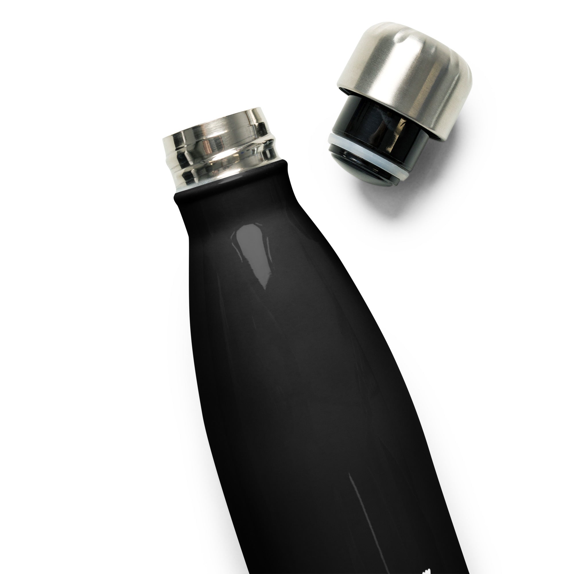 VM Stainless Steel Water Bottle This 17-ounce, double-walled stainless steel water bottle is perfect for your daily outings. It will keep your drink of choice hot or cold for hours. It also features an odor- and leak-proof cap. Throw it in your car's cup