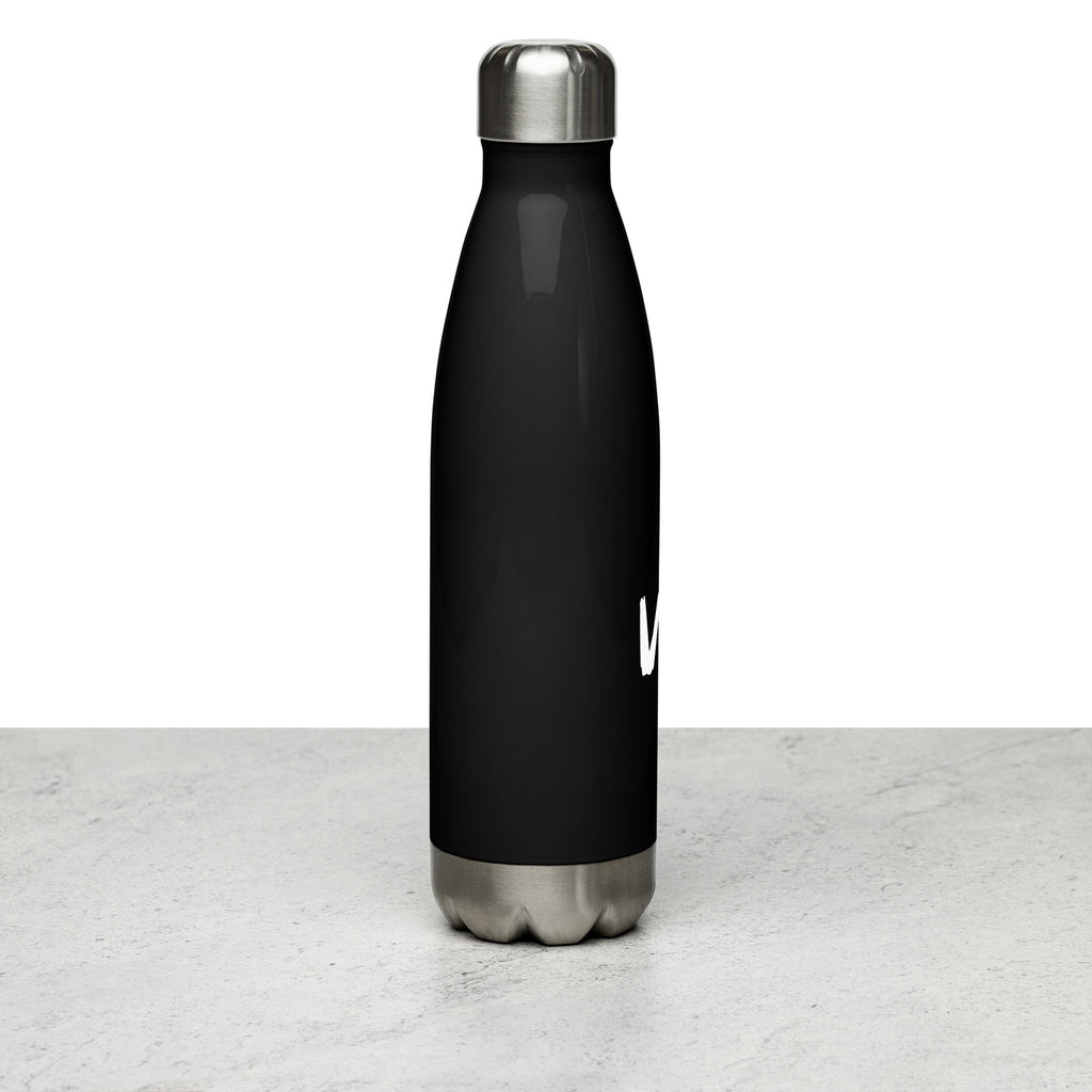 VM Stainless Steel Water Bottle This 17-ounce, double-walled stainless steel water bottle is perfect for your daily outings. It will keep your drink of choice hot or cold for hours. It also features an odor- and leak-proof cap. Throw it in your car's cup