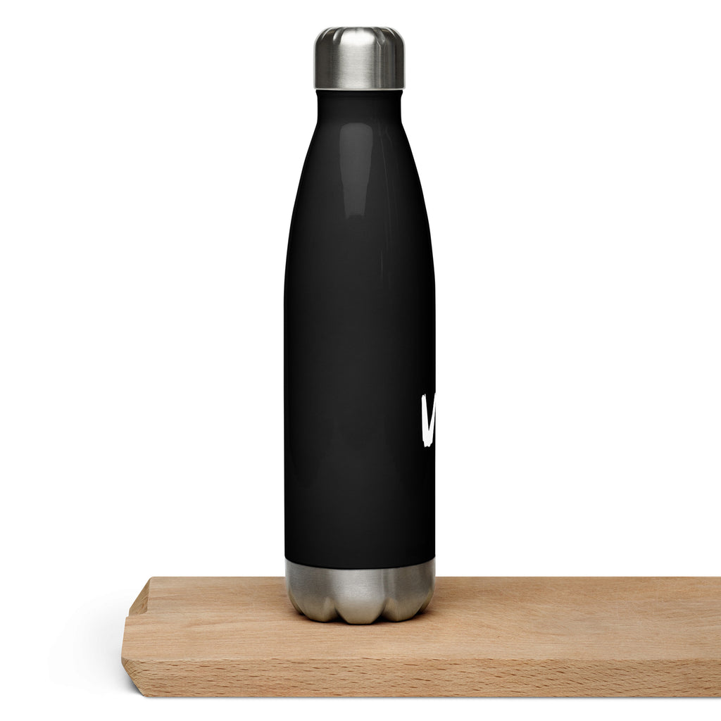 VM Stainless Steel Water Bottle This 17-ounce, double-walled stainless steel water bottle is perfect for your daily outings. It will keep your drink of choice hot or cold for hours. It also features an odor- and leak-proof cap. Throw it in your car's cup