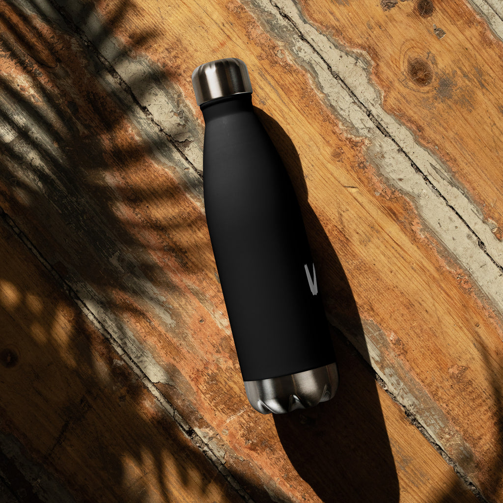 VM Stainless Steel Water Bottle This 17-ounce, double-walled stainless steel water bottle is perfect for your daily outings. It will keep your drink of choice hot or cold for hours. It also features an odor- and leak-proof cap. Throw it in your car's cup