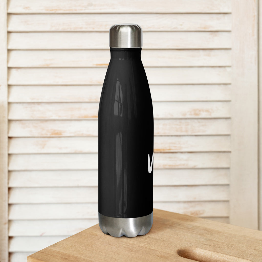 VM Stainless Steel Water Bottle This 17-ounce, double-walled stainless steel water bottle is perfect for your daily outings. It will keep your drink of choice hot or cold for hours. It also features an odor- and leak-proof cap. Throw it in your car's cup