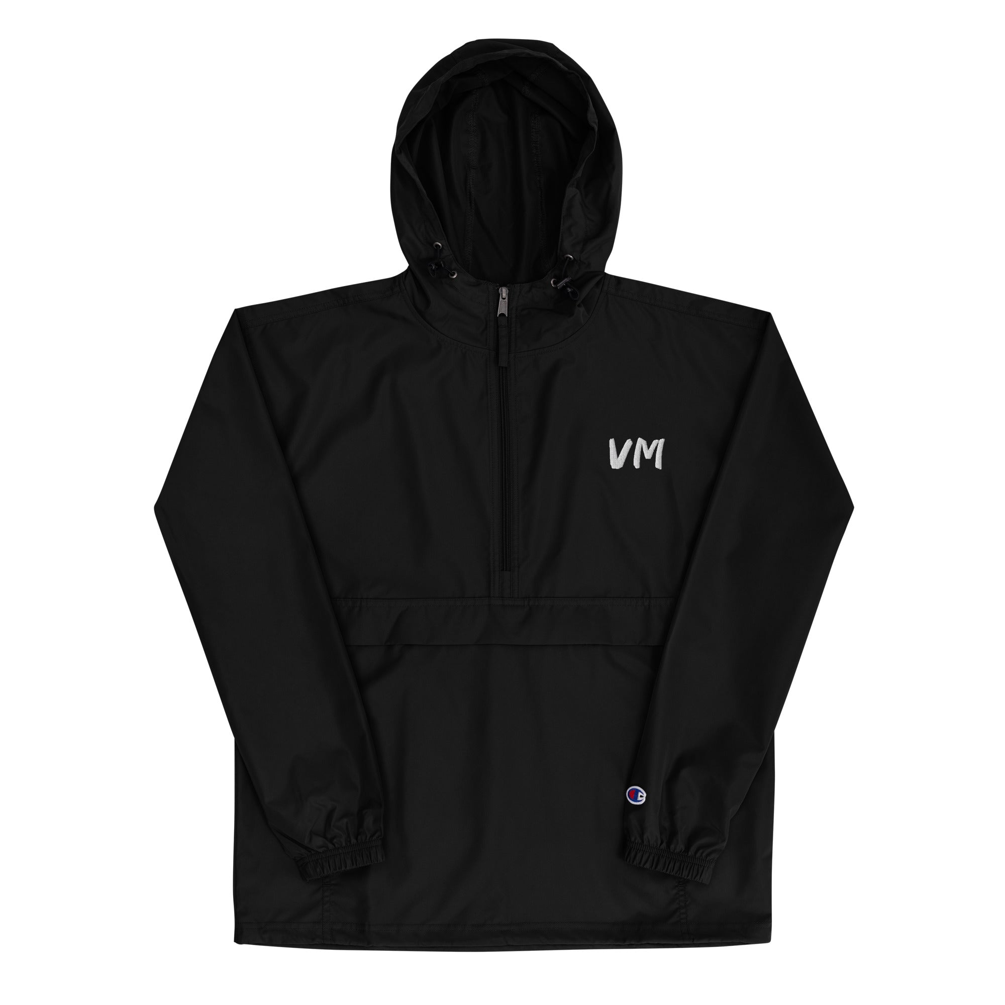 VM Official Embroidered Champion Packable Jacket Protect yourself from the elements with this Champion packable jacket. This wind and rain resistant polyester jacket with a detailed embroidery design has a practical hood, front kangaroo pocket, and zipped