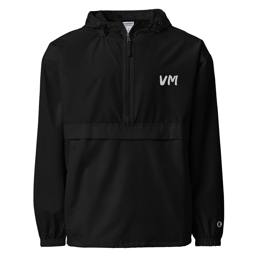 VM Official Embroidered Champion Packable Jacket Protect yourself from the elements with this Champion packable jacket. This wind and rain resistant polyester jacket with a detailed embroidery design has a practical hood, front kangaroo pocket, and zipped