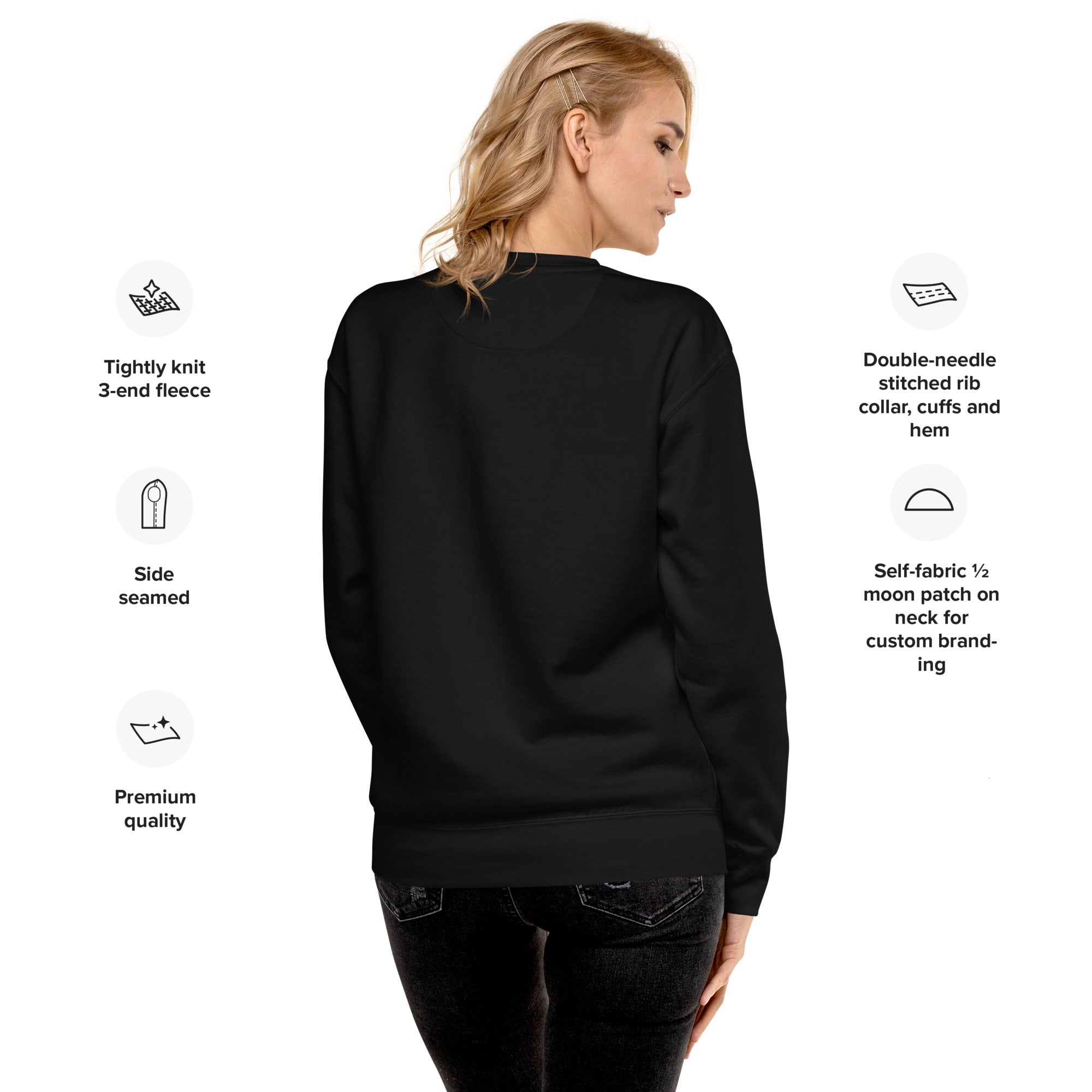 VM Unisex Premium Sweatshirt Rock a classic sweatshirt silhouette with ribbed crew neck, long sleeve cuffs, and a flat hem. Layer it up or wear it on its own for a contemporary streetwear look. With the soft fleece inside and comfortable fit, it’s sure to