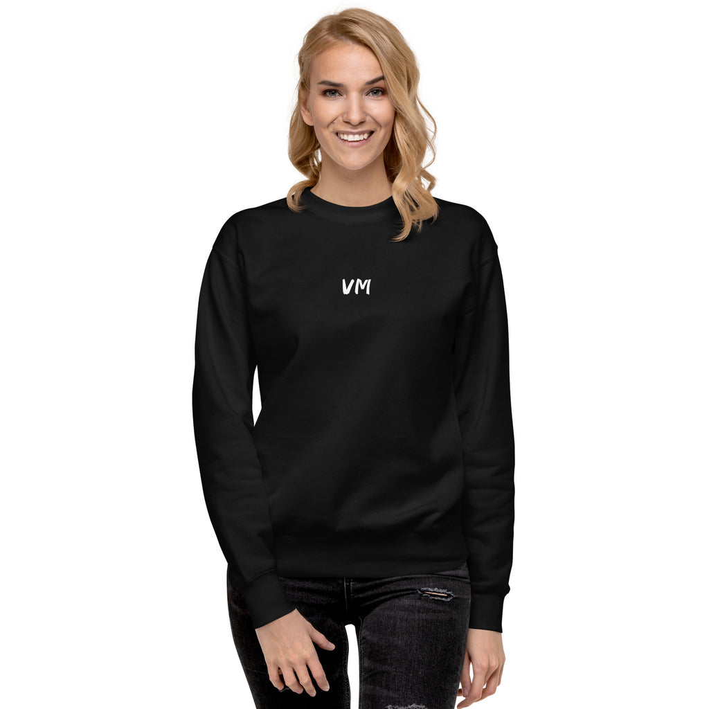 VM Unisex Premium Sweatshirt Rock a classic sweatshirt silhouette with ribbed crew neck, long sleeve cuffs, and a flat hem. Layer it up or wear it on its own for a contemporary streetwear look. With the soft fleece inside and comfortable fit, it’s sure to