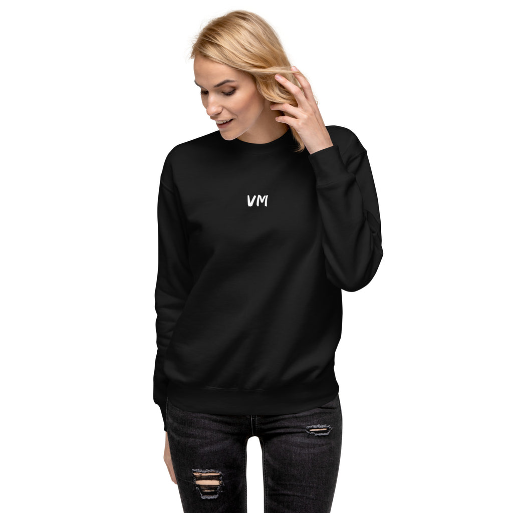 VM Unisex Premium Sweatshirt Rock a classic sweatshirt silhouette with ribbed crew neck, long sleeve cuffs, and a flat hem. Layer it up or wear it on its own for a contemporary streetwear look. With the soft fleece inside and comfortable fit, it’s sure to