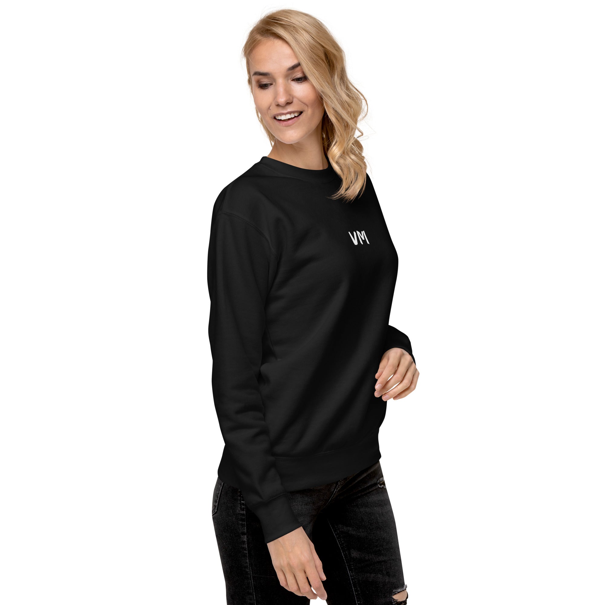 VM Unisex Premium Sweatshirt Rock a classic sweatshirt silhouette with ribbed crew neck, long sleeve cuffs, and a flat hem. Layer it up or wear it on its own for a contemporary streetwear look. With the soft fleece inside and comfortable fit, it’s sure to