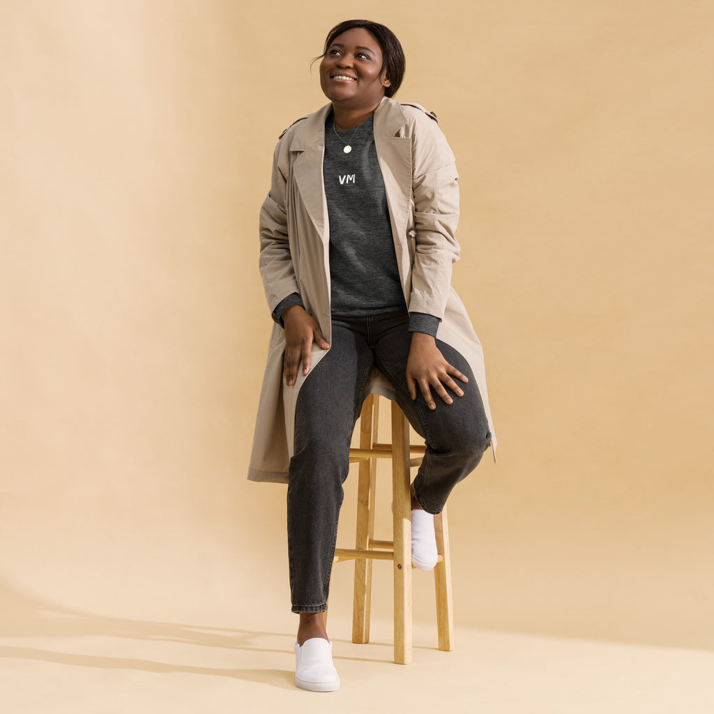VM Unisex Premium Sweatshirt Rock a classic sweatshirt silhouette with ribbed crew neck, long sleeve cuffs, and a flat hem. Layer it up or wear it on its own for a contemporary streetwear look. With the soft fleece inside and comfortable fit, it’s sure to