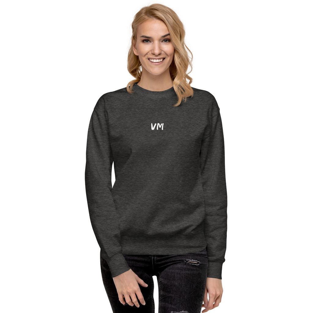 VM Unisex Premium Sweatshirt Rock a classic sweatshirt silhouette with ribbed crew neck, long sleeve cuffs, and a flat hem. Layer it up or wear it on its own for a contemporary streetwear look. With the soft fleece inside and comfortable fit, it’s sure to