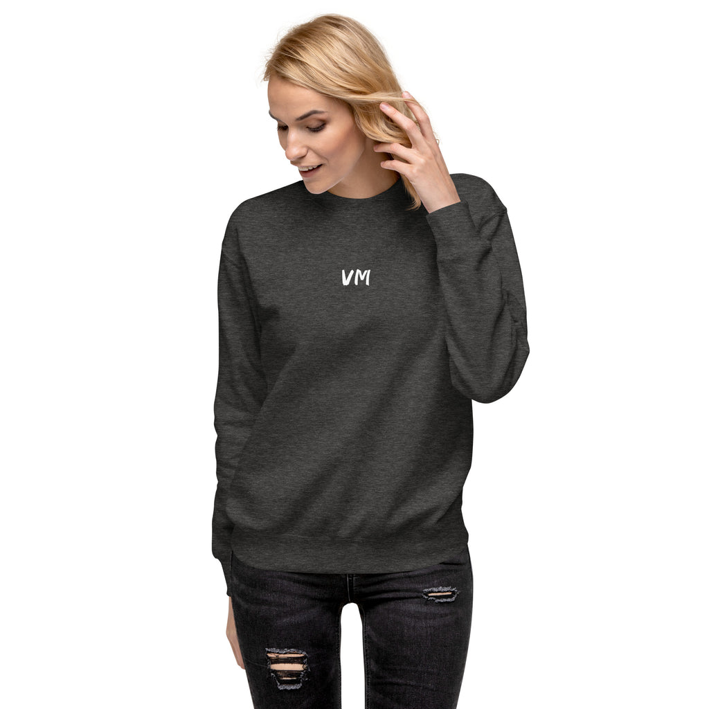VM Unisex Premium Sweatshirt Rock a classic sweatshirt silhouette with ribbed crew neck, long sleeve cuffs, and a flat hem. Layer it up or wear it on its own for a contemporary streetwear look. With the soft fleece inside and comfortable fit, it’s sure to