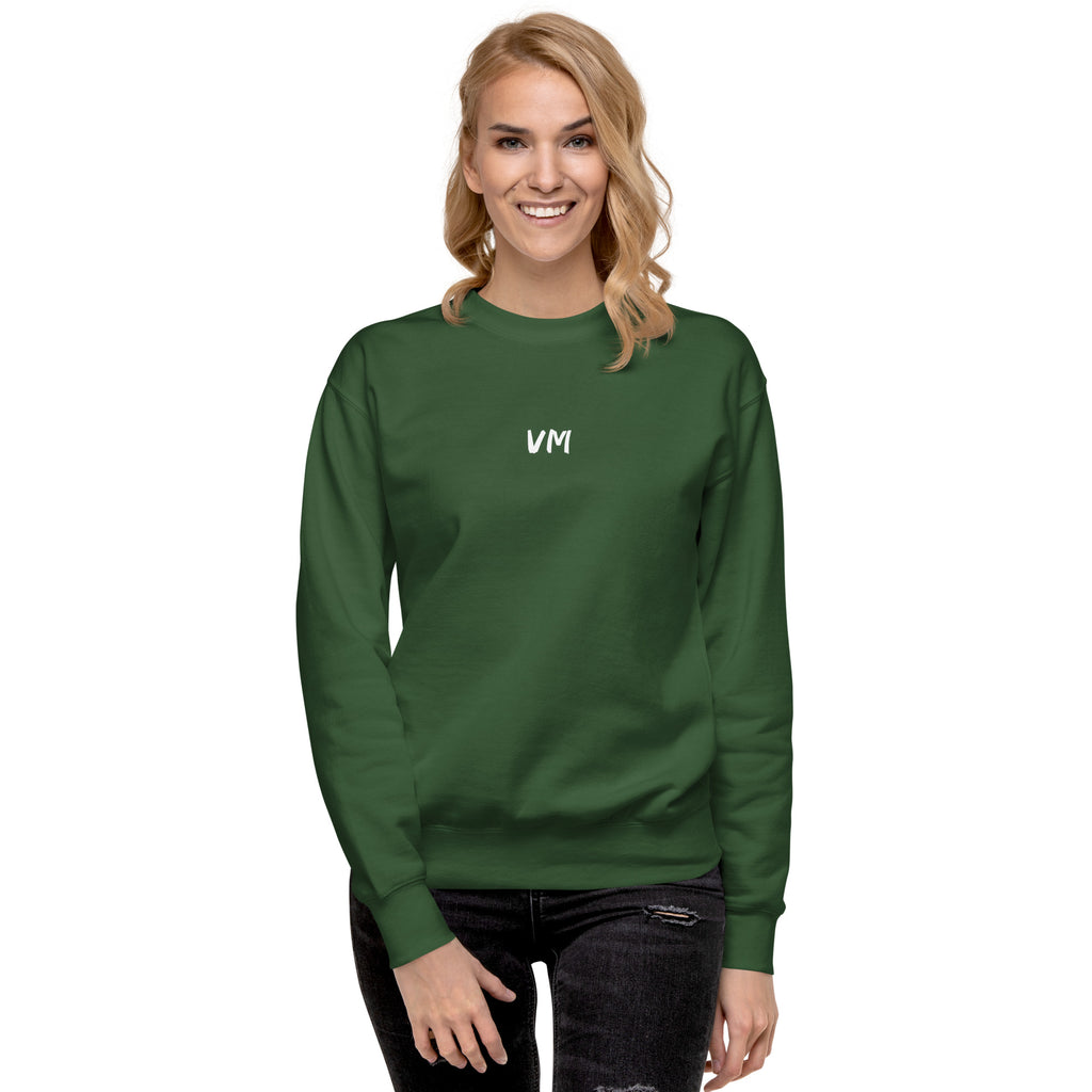 VM Unisex Premium Sweatshirt Rock a classic sweatshirt silhouette with ribbed crew neck, long sleeve cuffs, and a flat hem. Layer it up or wear it on its own for a contemporary streetwear look. With the soft fleece inside and comfortable fit, it’s sure to
