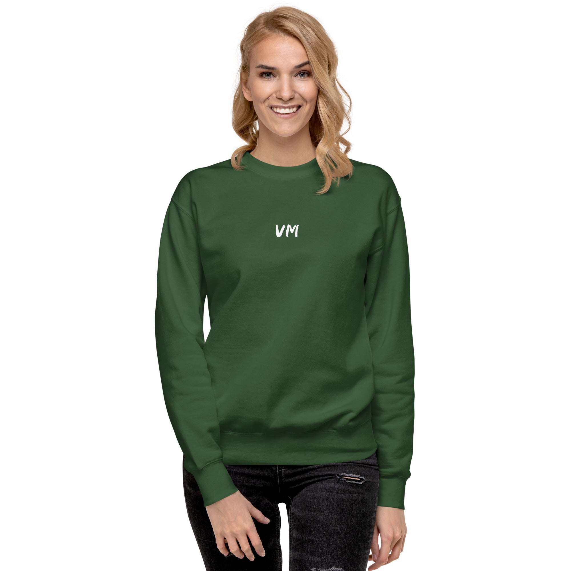 VM Unisex Premium Sweatshirt Rock a classic sweatshirt silhouette with ribbed crew neck, long sleeve cuffs, and a flat hem. Layer it up or wear it on its own for a contemporary streetwear look. With the soft fleece inside and comfortable fit, it’s sure to