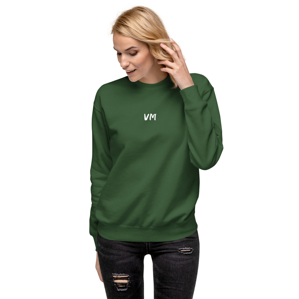 VM Unisex Premium Sweatshirt Rock a classic sweatshirt silhouette with ribbed crew neck, long sleeve cuffs, and a flat hem. Layer it up or wear it on its own for a contemporary streetwear look. With the soft fleece inside and comfortable fit, it’s sure to