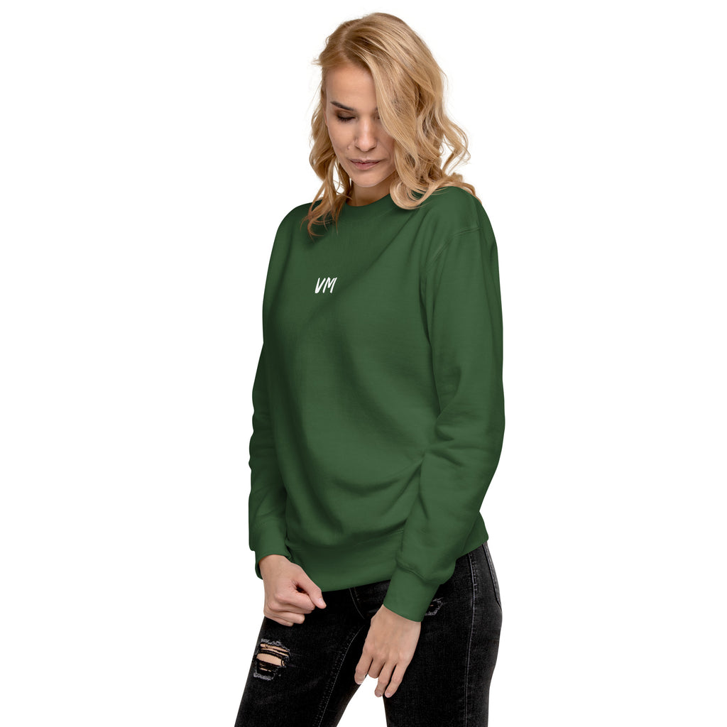 VM Unisex Premium Sweatshirt Rock a classic sweatshirt silhouette with ribbed crew neck, long sleeve cuffs, and a flat hem. Layer it up or wear it on its own for a contemporary streetwear look. With the soft fleece inside and comfortable fit, it’s sure to