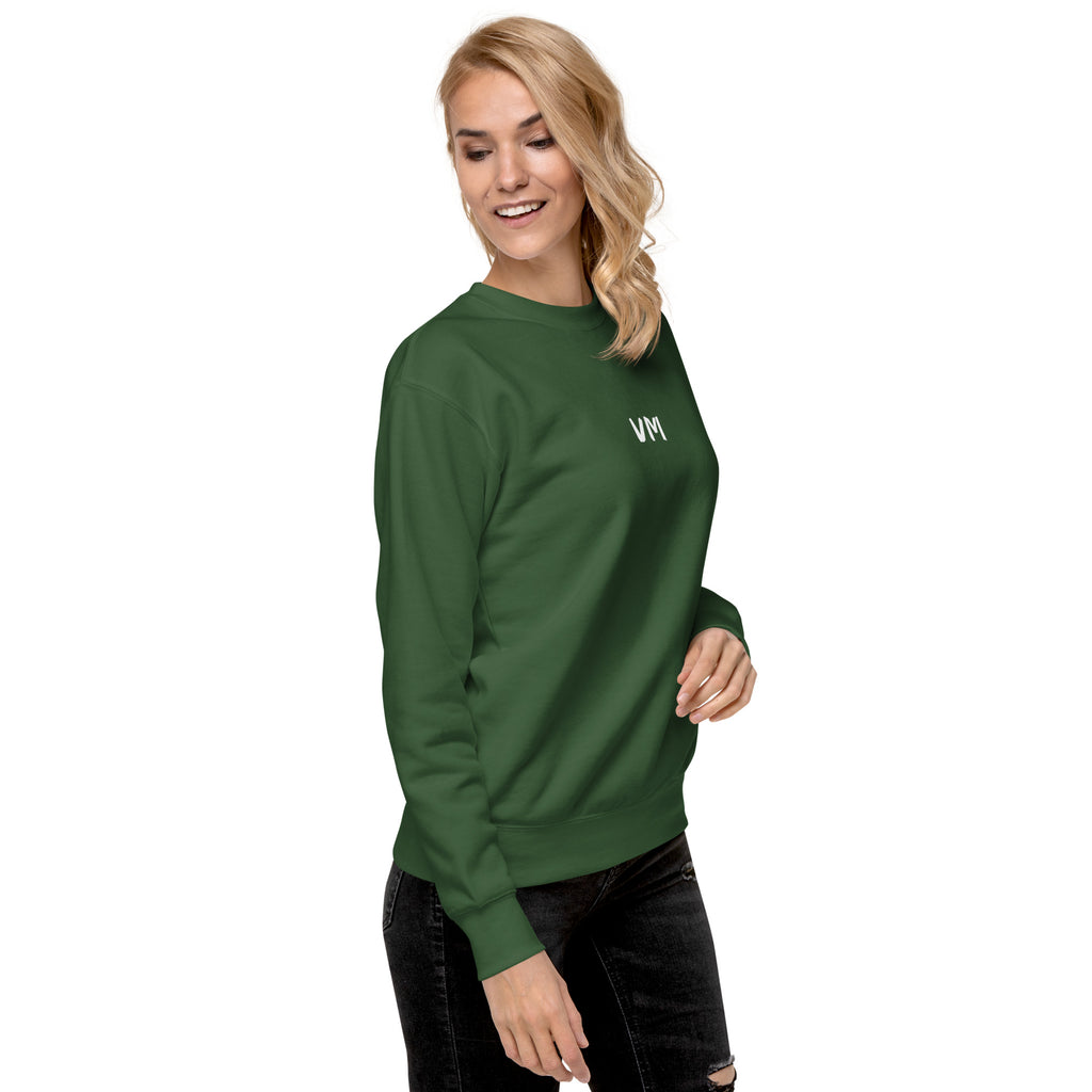 VM Unisex Premium Sweatshirt Rock a classic sweatshirt silhouette with ribbed crew neck, long sleeve cuffs, and a flat hem. Layer it up or wear it on its own for a contemporary streetwear look. With the soft fleece inside and comfortable fit, it’s sure to