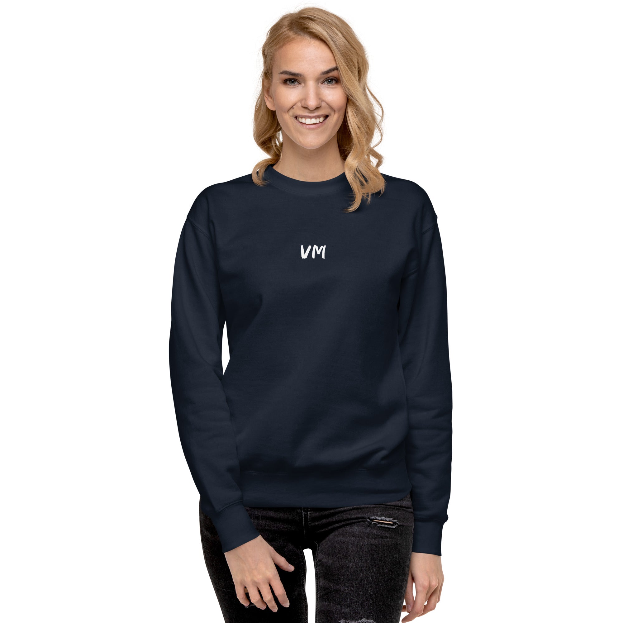 VM Unisex Premium Sweatshirt Rock a classic sweatshirt silhouette with ribbed crew neck, long sleeve cuffs, and a flat hem. Layer it up or wear it on its own for a contemporary streetwear look. With the soft fleece inside and comfortable fit, it’s sure to