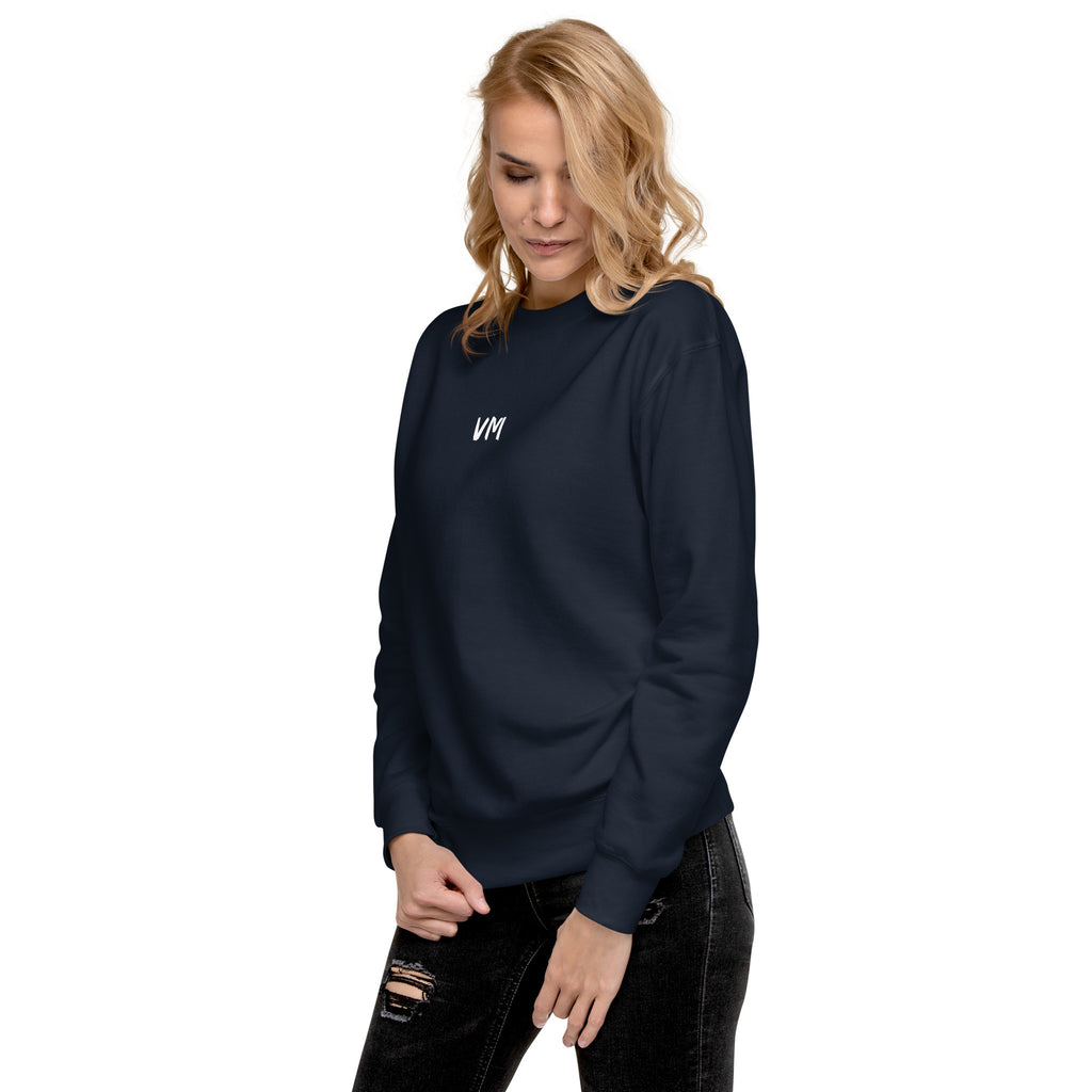 VM Unisex Premium Sweatshirt Rock a classic sweatshirt silhouette with ribbed crew neck, long sleeve cuffs, and a flat hem. Layer it up or wear it on its own for a contemporary streetwear look. With the soft fleece inside and comfortable fit, it’s sure to