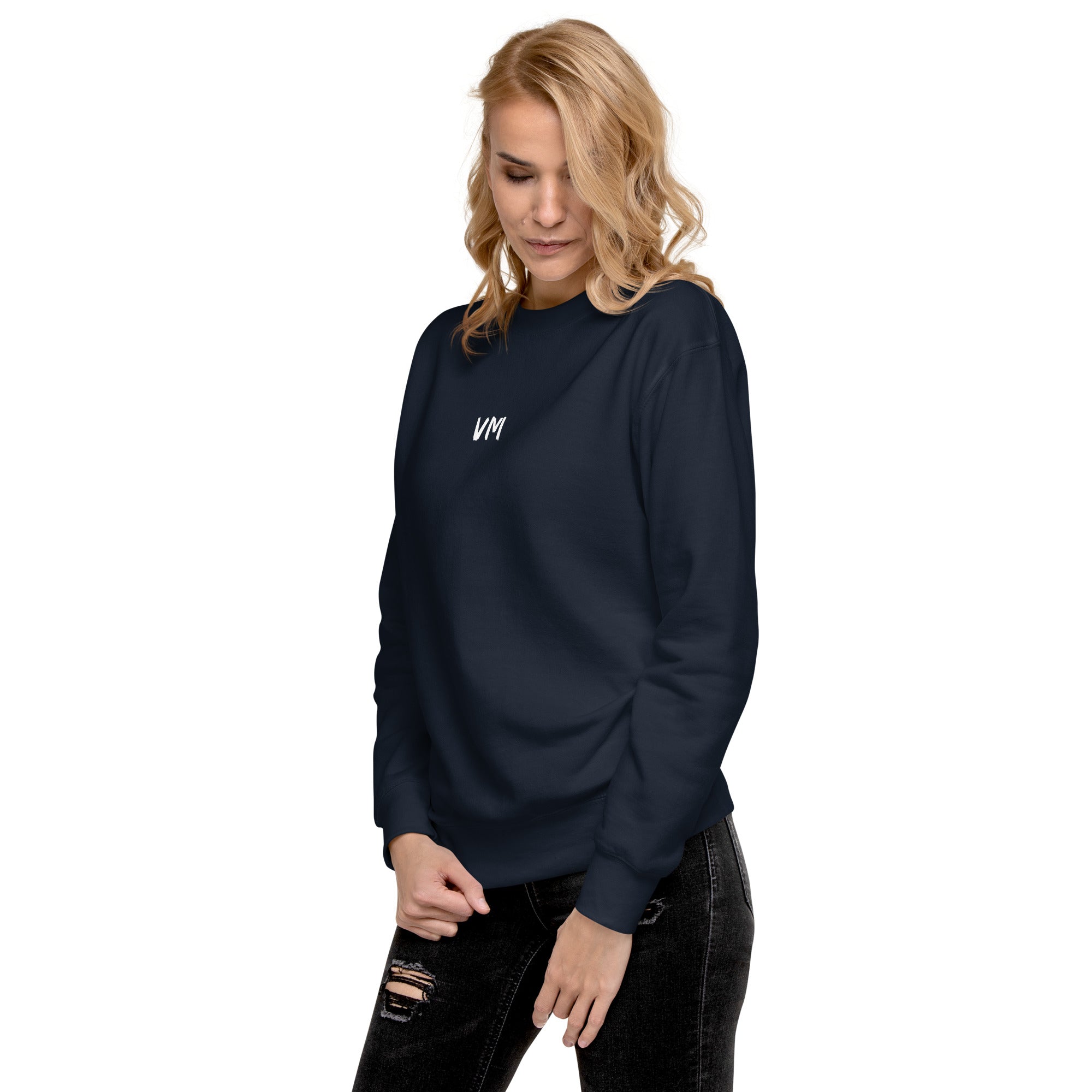 VM Unisex Premium Sweatshirt Rock a classic sweatshirt silhouette with ribbed crew neck, long sleeve cuffs, and a flat hem. Layer it up or wear it on its own for a contemporary streetwear look. With the soft fleece inside and comfortable fit, it’s sure to