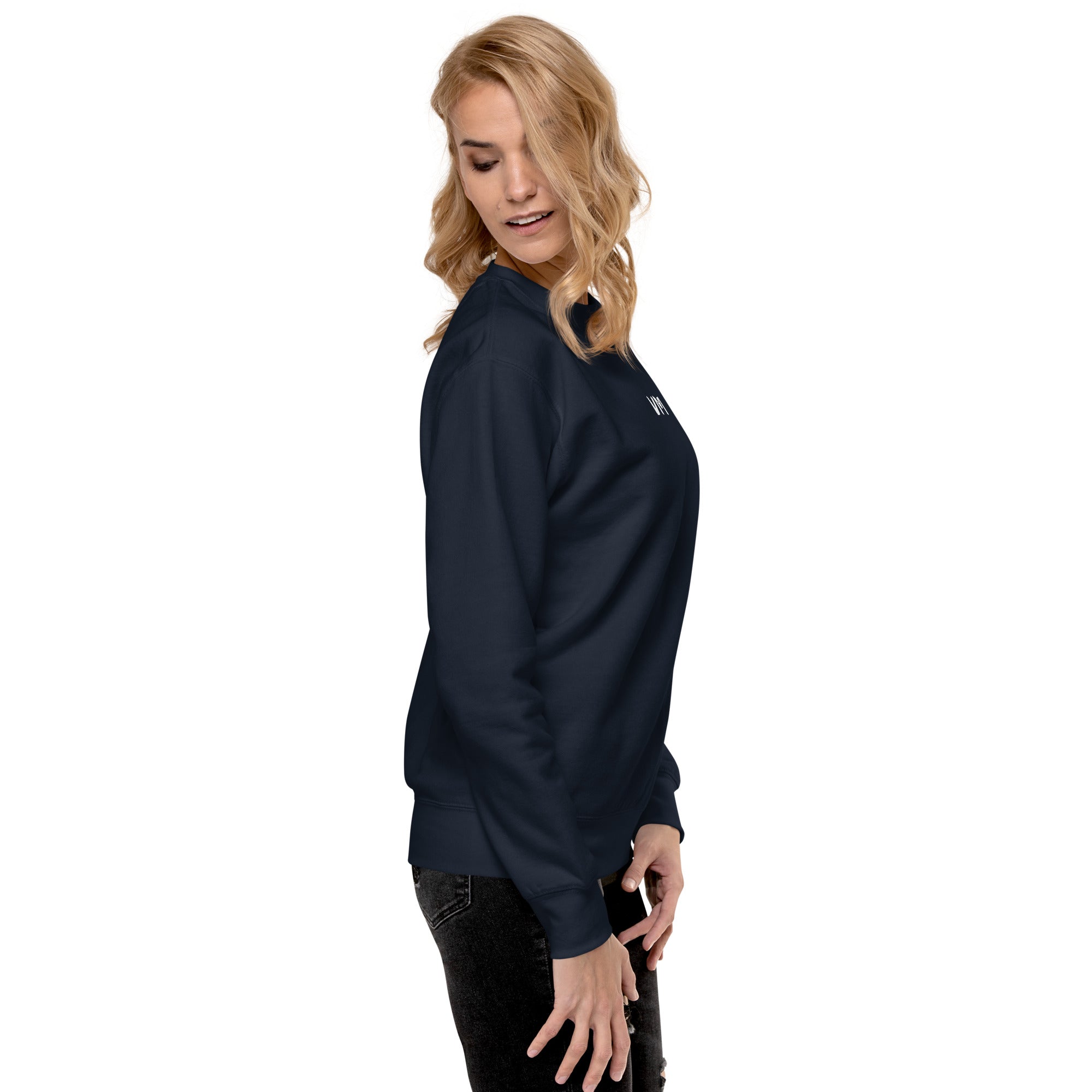 VM Unisex Premium Sweatshirt Rock a classic sweatshirt silhouette with ribbed crew neck, long sleeve cuffs, and a flat hem. Layer it up or wear it on its own for a contemporary streetwear look. With the soft fleece inside and comfortable fit, it’s sure to