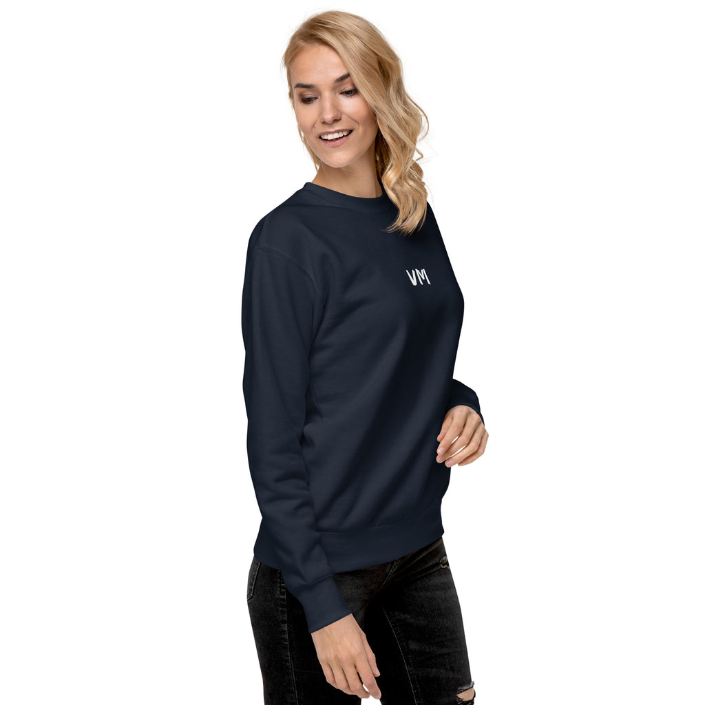 VM Unisex Premium Sweatshirt Rock a classic sweatshirt silhouette with ribbed crew neck, long sleeve cuffs, and a flat hem. Layer it up or wear it on its own for a contemporary streetwear look. With the soft fleece inside and comfortable fit, it’s sure to