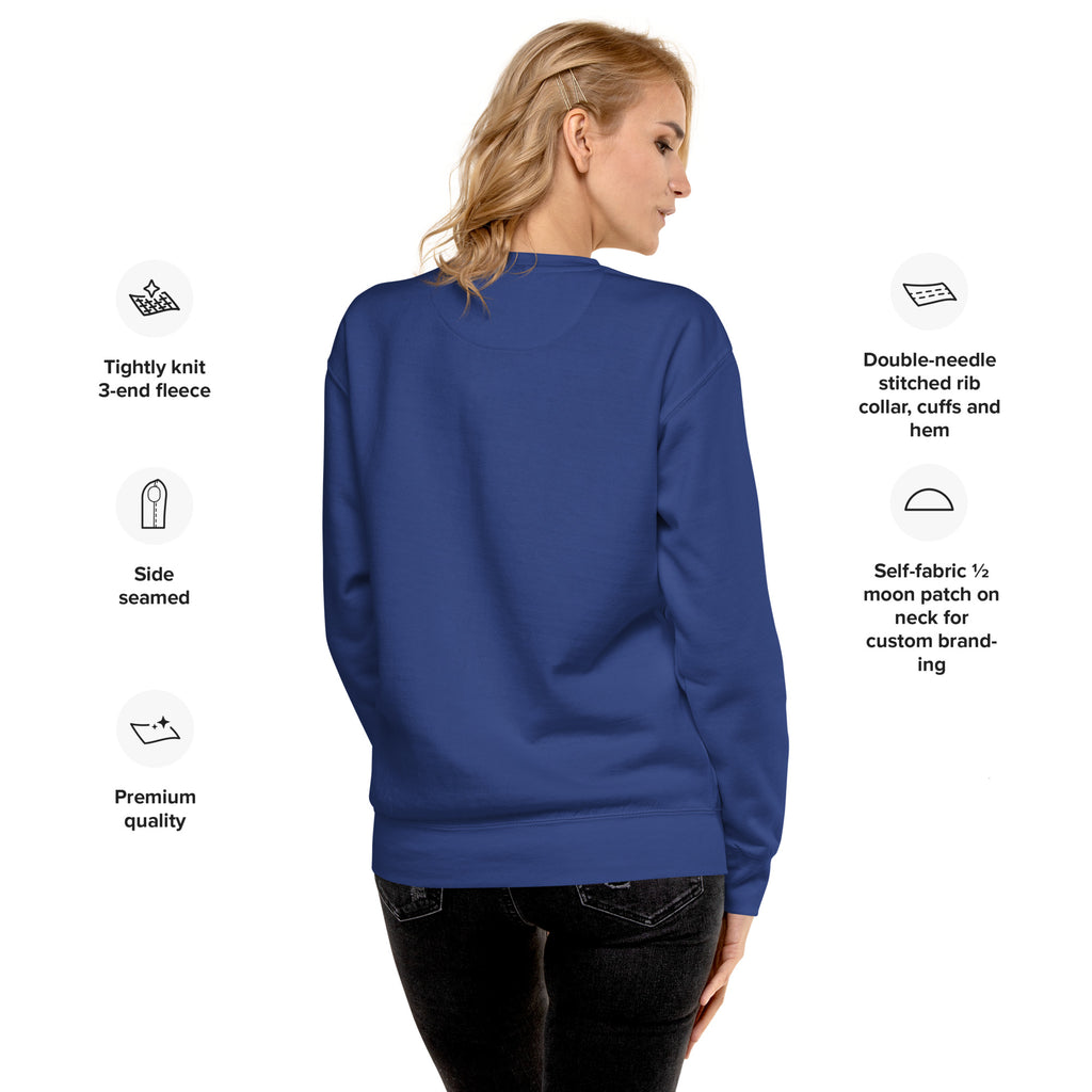 VM Unisex Premium Sweatshirt Rock a classic sweatshirt silhouette with ribbed crew neck, long sleeve cuffs, and a flat hem. Layer it up or wear it on its own for a contemporary streetwear look. With the soft fleece inside and comfortable fit, it’s sure to