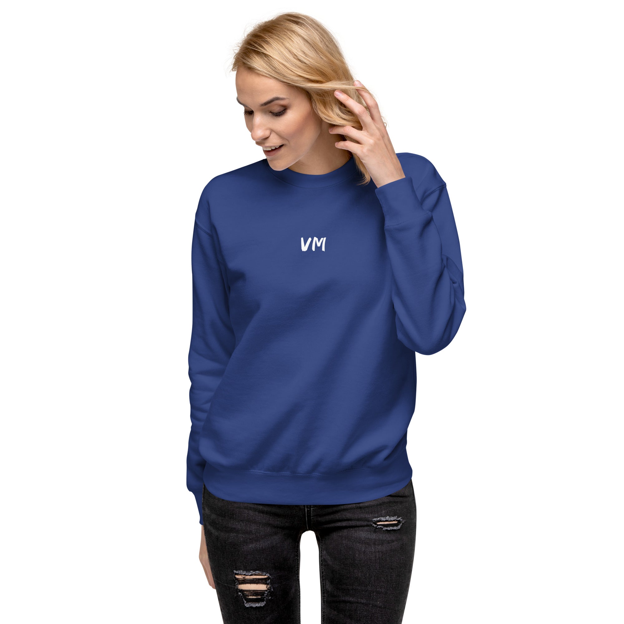 VM Unisex Premium Sweatshirt Rock a classic sweatshirt silhouette with ribbed crew neck, long sleeve cuffs, and a flat hem. Layer it up or wear it on its own for a contemporary streetwear look. With the soft fleece inside and comfortable fit, it’s sure to