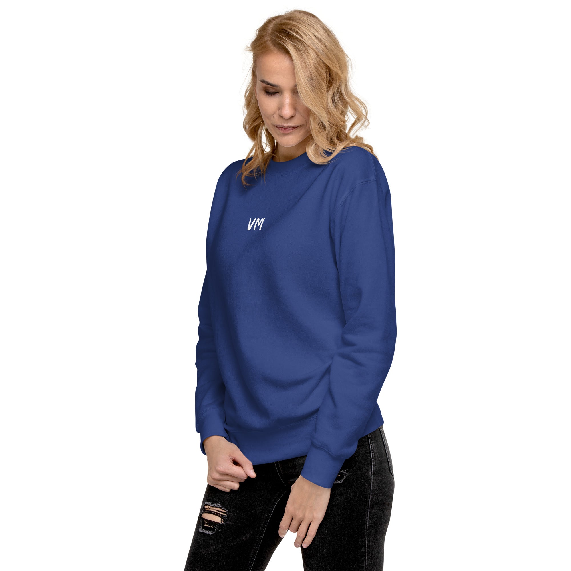 VM Unisex Premium Sweatshirt Rock a classic sweatshirt silhouette with ribbed crew neck, long sleeve cuffs, and a flat hem. Layer it up or wear it on its own for a contemporary streetwear look. With the soft fleece inside and comfortable fit, it’s sure to