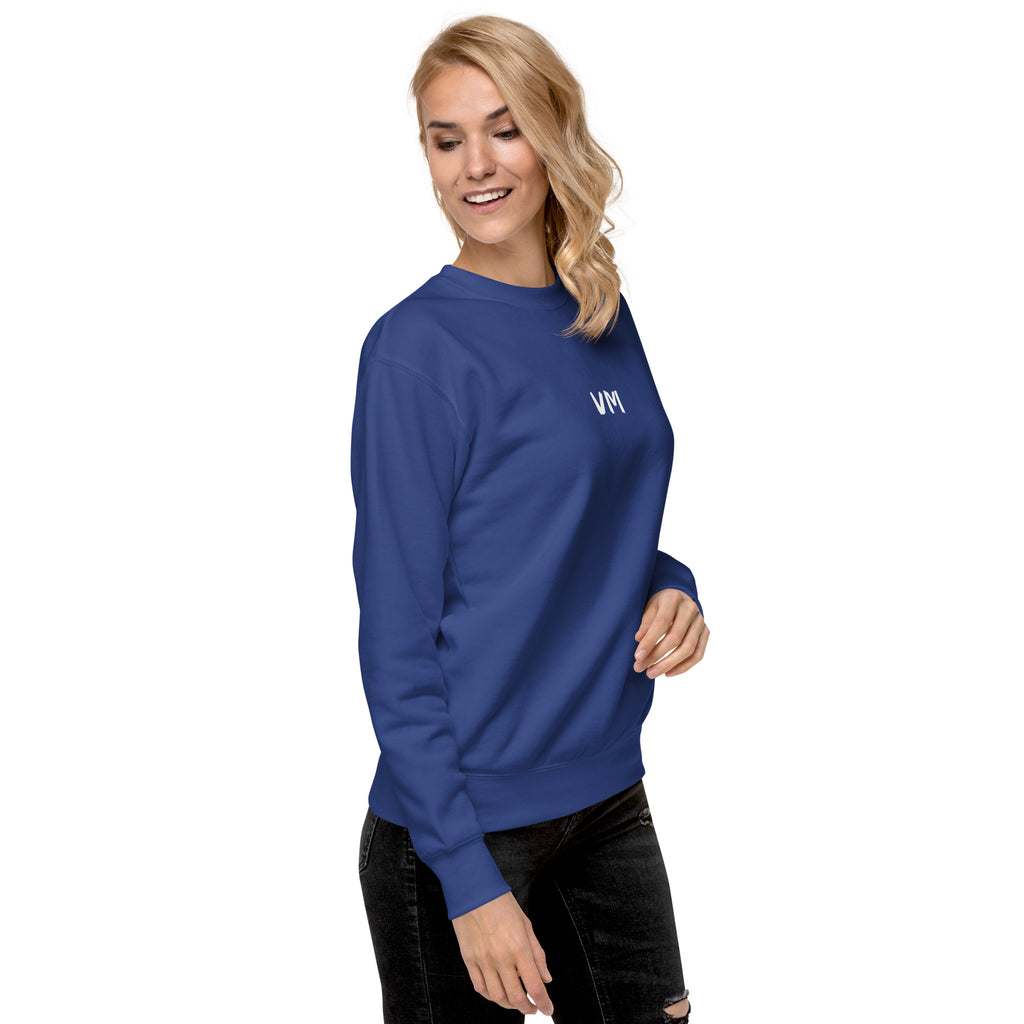 VM Unisex Premium Sweatshirt Rock a classic sweatshirt silhouette with ribbed crew neck, long sleeve cuffs, and a flat hem. Layer it up or wear it on its own for a contemporary streetwear look. With the soft fleece inside and comfortable fit, it’s sure to