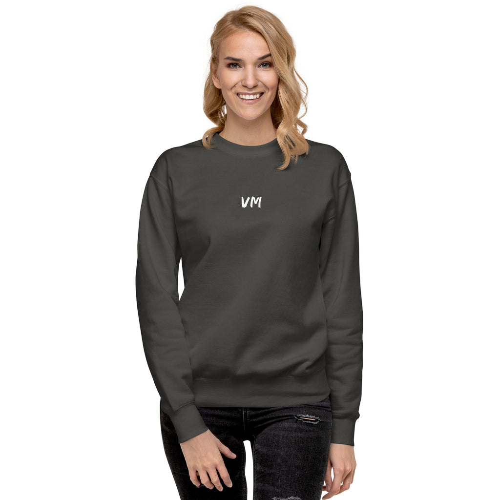 VM Unisex Premium Sweatshirt Rock a classic sweatshirt silhouette with ribbed crew neck, long sleeve cuffs, and a flat hem. Layer it up or wear it on its own for a contemporary streetwear look. With the soft fleece inside and comfortable fit, it’s sure to