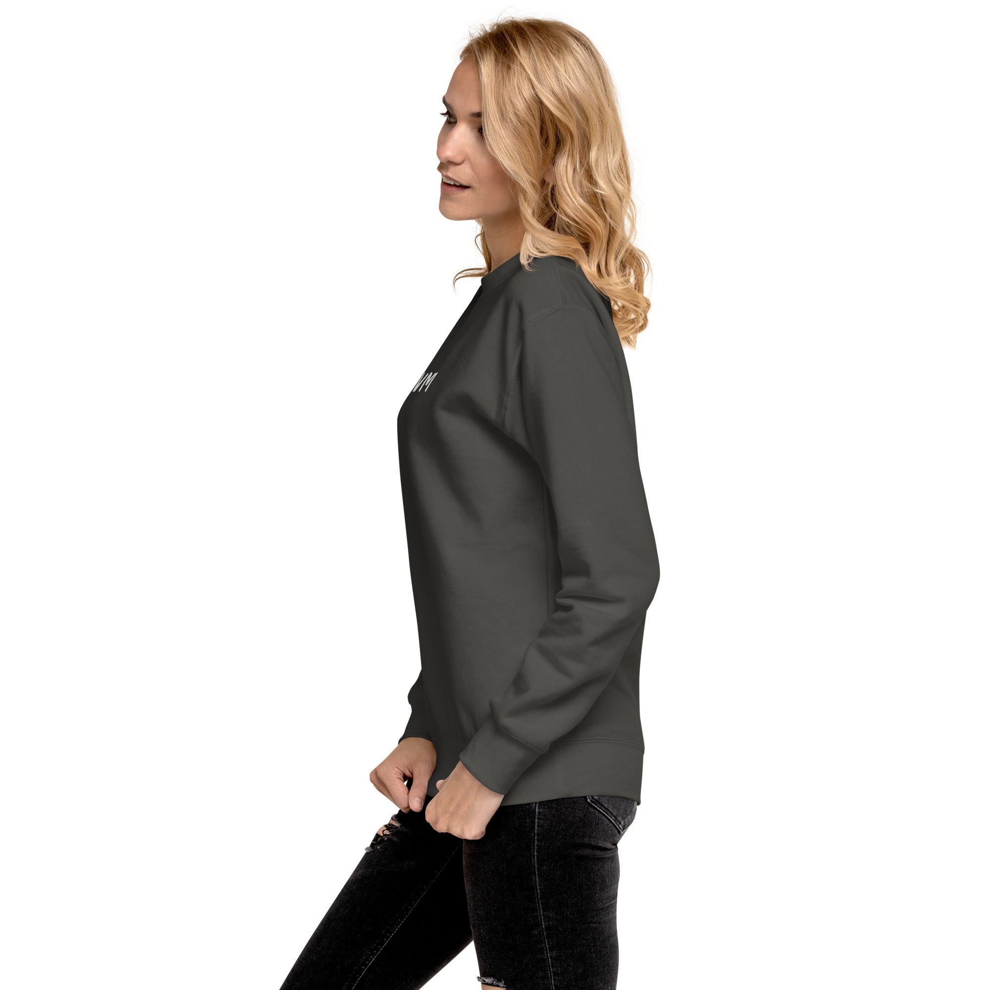 VM Unisex Premium Sweatshirt Rock a classic sweatshirt silhouette with ribbed crew neck, long sleeve cuffs, and a flat hem. Layer it up or wear it on its own for a contemporary streetwear look. With the soft fleece inside and comfortable fit, it’s sure to