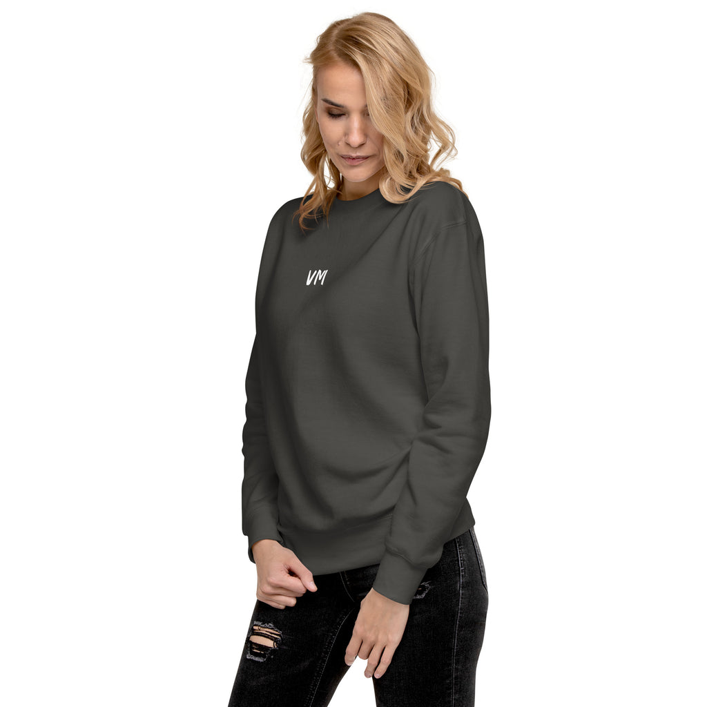 VM Unisex Premium Sweatshirt Rock a classic sweatshirt silhouette with ribbed crew neck, long sleeve cuffs, and a flat hem. Layer it up or wear it on its own for a contemporary streetwear look. With the soft fleece inside and comfortable fit, it’s sure to